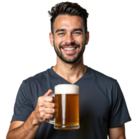Portrait of a happy man holding a beer mug isolated on the transparent background png