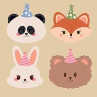 cute animals with parthy hat vector
