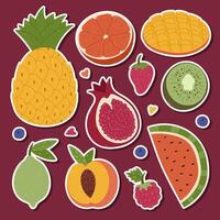 Vibrant collection of colorful fruit stickers vector