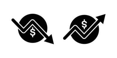 Dollar increase and decrease icons with arrow symbol. profit and lose money icons. Cost reduce increases and decreases icon. illustration. vector