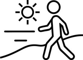 Person walking towards sun over water line art sunset vector