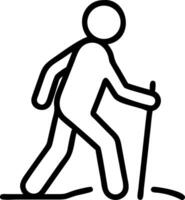 Stick figure person hiking with a pole walking outdoor vector
