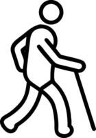 Person with backpack and walking stick icon vector