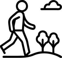 Simple line art person walking in a meadow with trees and cloud vector
