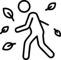 Person walking with falling autumn leaves icon vector