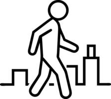 Simple black line drawing of a person walking through a city skyline vector