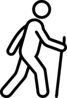 Stick figure walking with a walking stick hiking outdoors vector