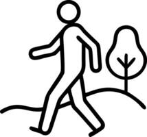 Simple line art of a person walking in a meadow with a tree vector