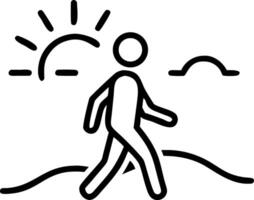 Person walking towards a stylized sun and clouds sunset vector