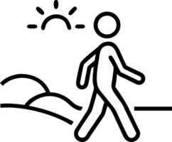 Person walking towards a stylized sun over rolling hills vector