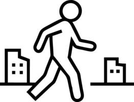 Stylized person walking between buildings icon cityscape vector
