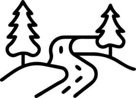 Stylized forest path with two trees and a winding river vector