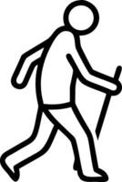 Stick figure person walking with poles hiking vector