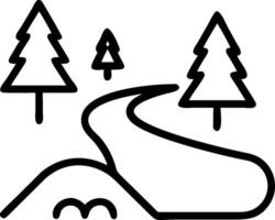 Simple black line art forest path with trees nature vector