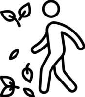 Stylized person walking through falling leaves icon vector