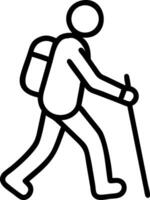 Stylized hiker with backpack and walking stick person vector