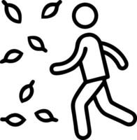 Person walking through falling autumn leaves icon leaf vector