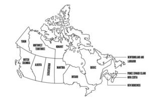 Black Outline Canada Map With Provinces and Territories vector