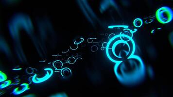 Dark Space with Levitating Metal Spheres and Cyan Neon Rings Background VJ Loop in 4K video