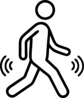Black outline icon of a person walking with radiating waves vector