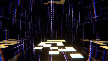 roxa e luz amarelo digital espaço néon código elementos fundo vj ciclo dentro 4k video