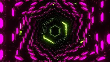 Pink and Light Green Hexagonal Neon Honeycomb Tunnel Background VJ Loop in 4K video