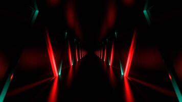Turquoise and Red Endless Tunnel with Neon Light Movement in Zigzag Background VJ Loop in 4K video