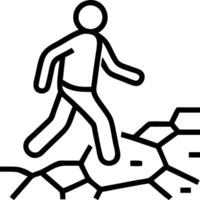 Black and white icon of a person walking on cracked ground vector