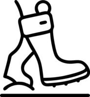 Black line art of a boot stepping in snow winter walking vector