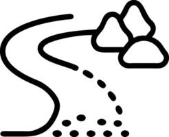 Black line art winding path with pebbles and mountains vector
