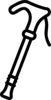 Black outline of a hiking walking stick cane trekking pole vector