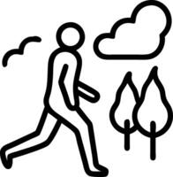 Person walking in a stylized forest with clouds trees vector