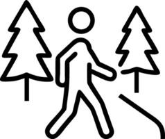 Person walking between stylized trees hiking forest vector