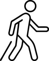 Black outline icon of a person walking with a cane vector