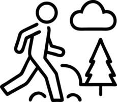 Person walking in snowy forest with pine tree and cloud vector