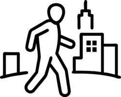 Person walking in city with buildings icon urban vector