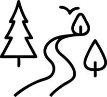 Black line art winding path through forest with bird vector