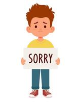 Child holding sorry sign vector