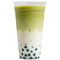 Matcha bubble tea in a plastic cup isolated on transparent background. png