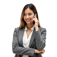 Portrait of a Smiling Young Businesswoman Talking on the Phone with transparent background. png