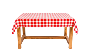 Empty wooden table with red gingham tablecloth isolated on transparent background png