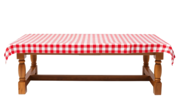 Empty wooden table with red gingham tablecloth isolated on the transparent background png