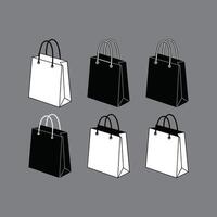 Set of black and white paper shopping bags. graphic icons for retail, commerce, gifts, and branding. Isolated mockup collection. vector