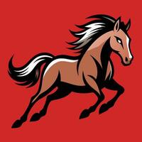 Dynamic cartoon horse running on red background, energetic animal mascot illustration perfect for sports logos, educational materials, and creative designs vector
