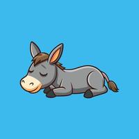 Cute cartoon donkey sleeping peacefully on blue background, adorable animal illustration for educational materials, greeting cards, and playful designs vector