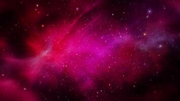 Loop pink red cloud nebula space travel on black background video