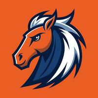 Modern horse head mascot logo, powerful stallion illustration, bold equine animal graphic, sports team emblem, design on orange background for branding. vector