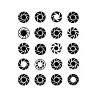 Set of Black Camera Shutter Icons, Modern Photography Logo Collection, Minimalist Aperture Symbol Design, Isolated Elements for Creative Digital and Print Use. vector