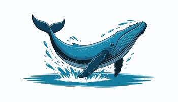 Blue Whale Jumping Out of Water, Splashing Ocean Animal Illustration, Majestic Marine Wildlife Character, Isolated on White Background for Kids and Educational Design. vector