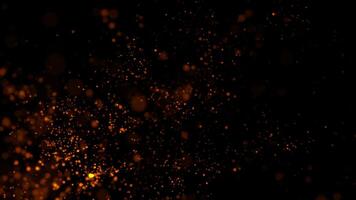 Abstract loop flow glow orange bokeh particles flow on black background video